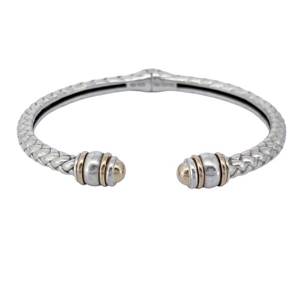 Vintage DL Sterling Silver 925 14K Gold Basket Weave Hinge Cuff Bracelet 6.25" - Picture 1 of 9